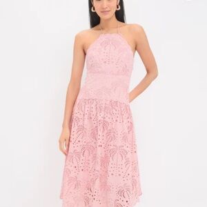 FARM Rio Pink Crochet Halter Midi Dress NWT